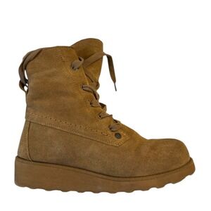 Bearpaw Krista Suede Shearling Lined Lace Up Boots Women US 8 Tan